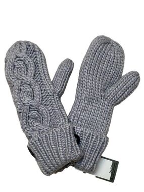 Rella Betto Merino Wool Blend Cable Knit Fleece Lined Mittens Gray NWT
